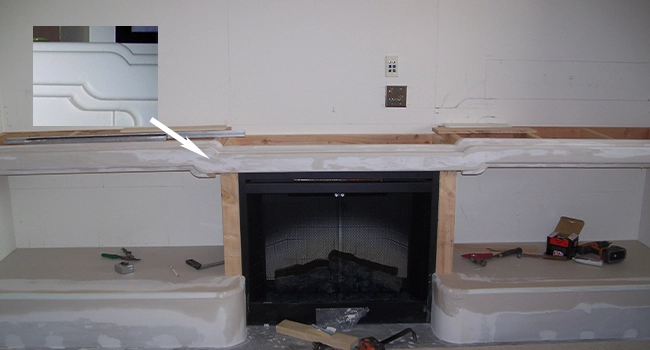Wall Unit 2nd Level Fascia Detail Drops Down at the Fireplace